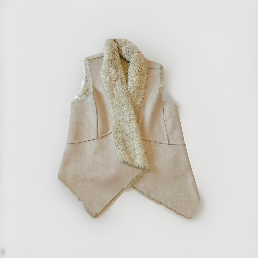 Ann Taylor Loft, Faux Suede Faux Fur, Cream Women’s Vest Large, Western, Cowgirl